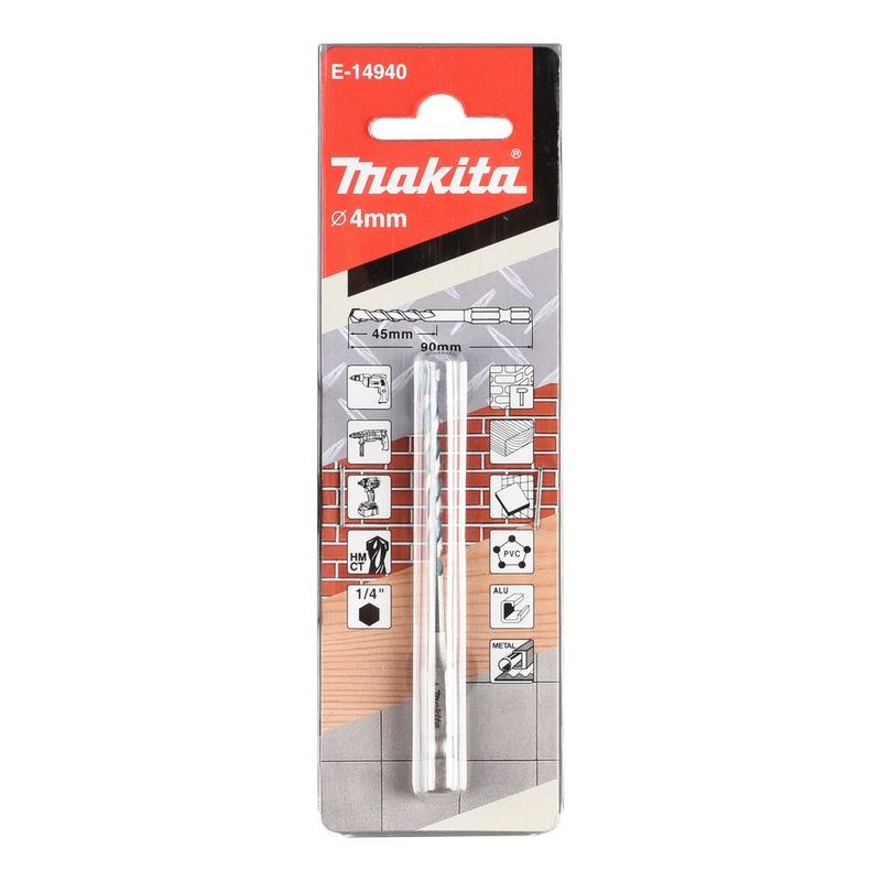 MAKITA E-14940 - VRTÁK PRO MULTIMATERIÁL TCT STOPKA ŠESTIHRAN 1/4´´ 4X90MM - VRTÁKY DO KOVU - PŘÍSLUŠENSTVÍ