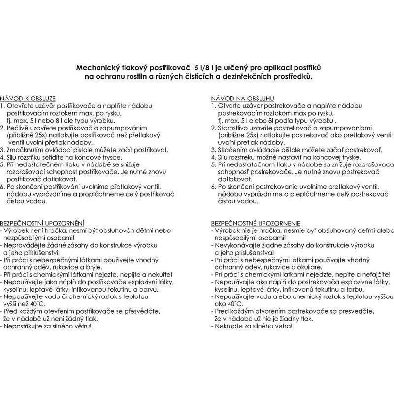POSTŘIKOVAČ TLAKOVÝ, 8L - ZÁDOVÉ A RUČNÍ POSTŘIKOVAČE - ZAHRADA