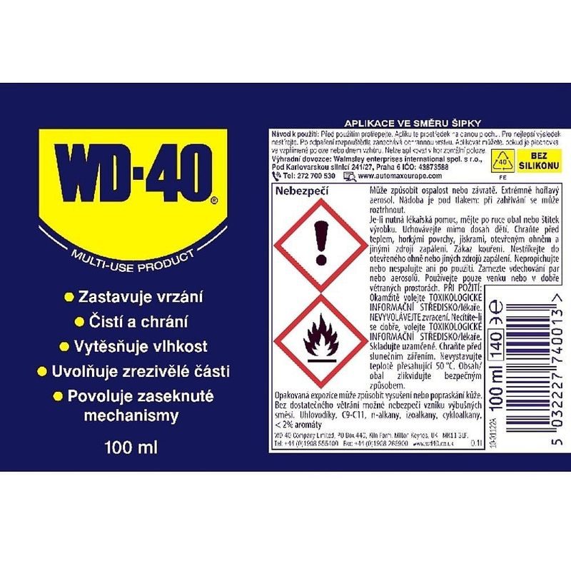 UNIVERZÁLNÍ MAZIVO WD-40 100ML - OLEJE VE SPREJI - PŘÍSLUŠENSTVÍ