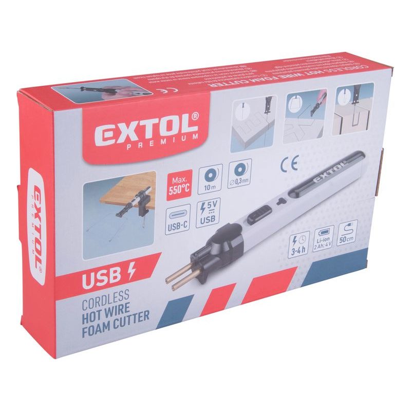 EXTOL PREMIUM ŘEZAČKA POLYSTYRÉNU, ODPOROVÁ AKU, USB NABÍJENÍ, 8891504 - AKU SPECIALITY - AKU NÁŘADÍ