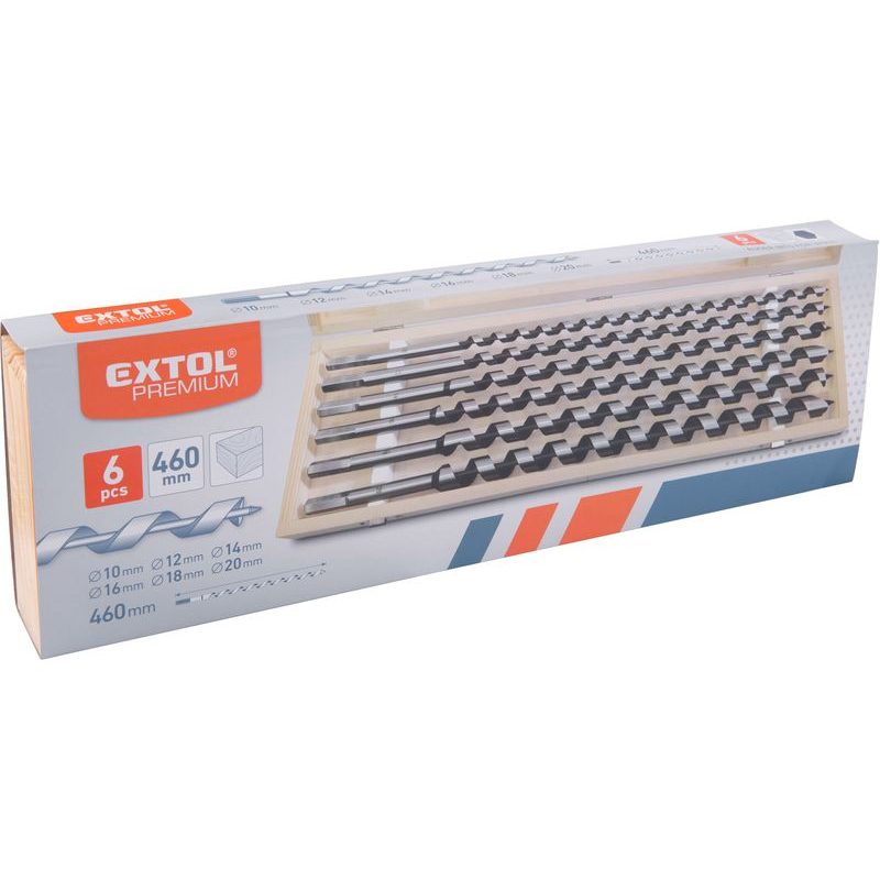EXTOL PREMIUM VRTÁKY HADOVITÉ DO DŘEVA, SADA 6KS, O 10-20X460MM, 8801292 - VRTÁKY DO DŘEVA - PŘÍSLUŠENSTVÍ