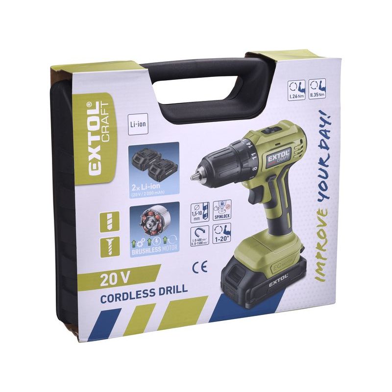 EXTOL CRAFT VRTACÍ ŠROUBOVÁK AKU, BRUSHLESS, 20V LI-ION, 2×2AH, 402450 - AKU ŠROUBOVÁK 18V - 20V - AKU NÁŘADÍ