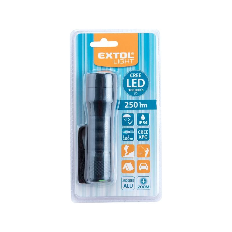 EXTOL LIGHT SVÍTILNA, ZOOM, CELOKOVOVÁ, 250LM, CREE XPG, 43153 - KAPESNÍ SVÍTILNY A ČELOVKY - SVÍTIDLA