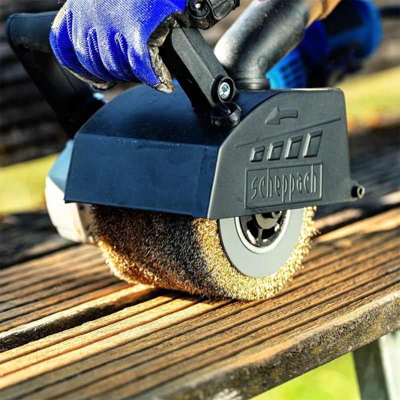 SCHEPPACH MRS 1300 KARTÁČOVÁ / RENOVAČNÍ BRUSKA + NYLONOVÝ A SMIRKOVÝ KARTÁČ K80 - KARTÁČOVÉ, VÁLCOVÉ SATINAČNÍ BRUSKY - ELEKTRICKÉ NÁŘADÍ