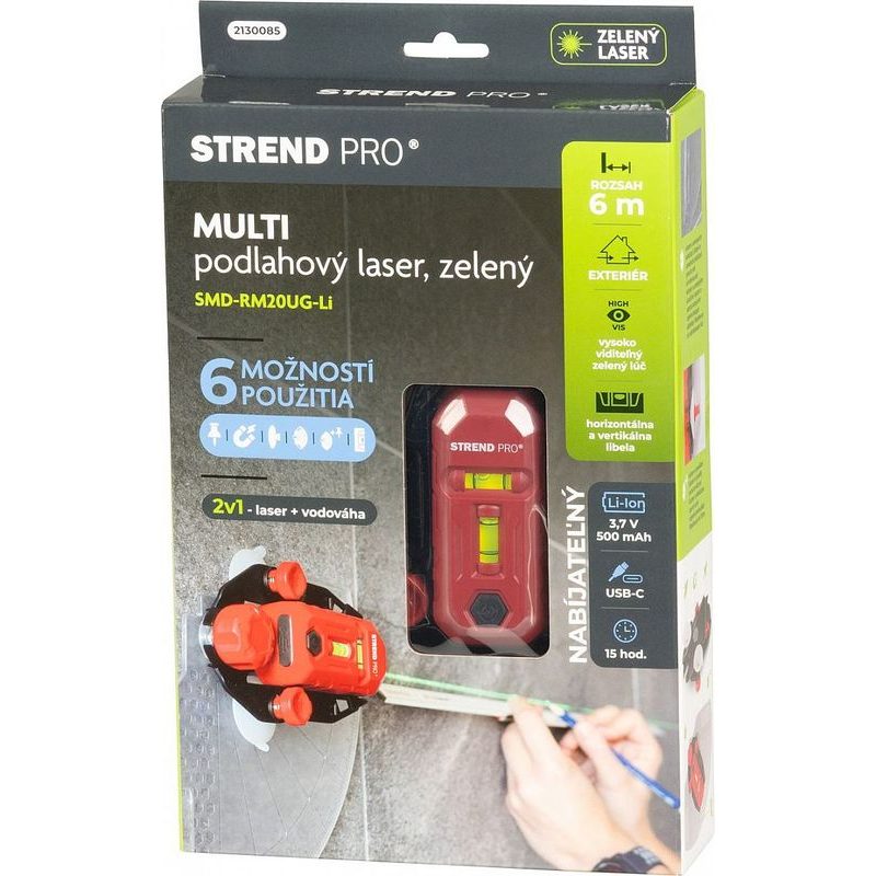 LASER SMD-RM20UG-LI, 2V1, GREEN, PODLAHOVÝ, USB NABÍJENÍ - LINIOVÉ LASERY - MĚŘÍCÍ TECHNIKA