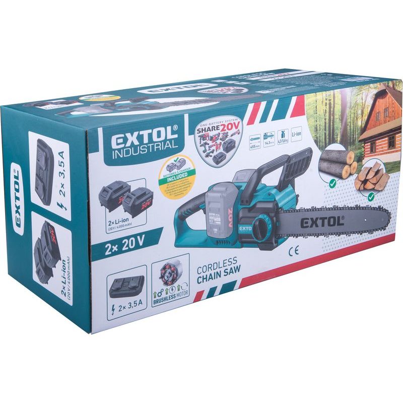 EXTOL INDUSTRIAL PILA ŘETĚZOVÁ AKU SHARE20V, 40CM, BRUSHLESS, 2X4AH, 8791920 - AKU ŘETĚZOVÉ PILY - ZAHRADA