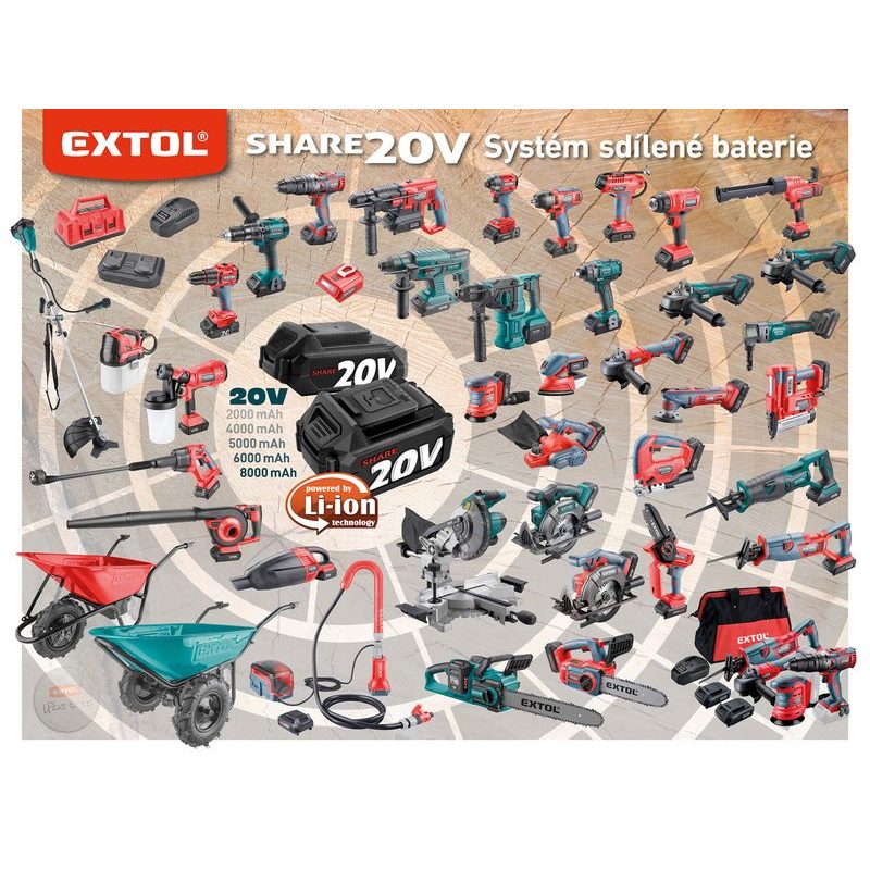 EXTOL INDUSTRIAL PILA OCASKA AKU SHARE20V, BRUSHLESS, BEZ BATERIE A NABÍJEČKY, 8791829 - AKU PILY OCASKY - AKU NÁŘADÍ