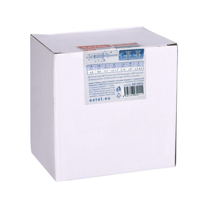 EXTOL PREMIUM NÝTY TRHACÍ HLINÍKOVÉ SADA 1000KS, O 4,0X12,7MM PLOCHÁ HLAVA, 8813854 - PRO NÝTOVAČKY - PŘÍSLUŠENSTVÍ