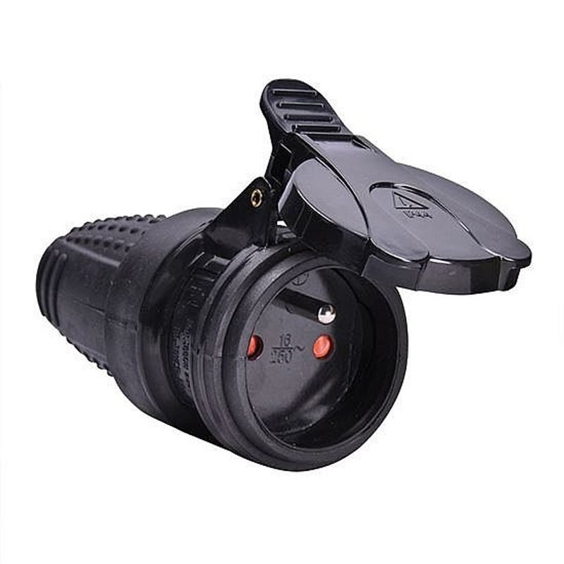 ZÁSUVKA GUMOVÁ, DO VLHKA, PŘÍMÁ, IP44, ČERNÁ - ZÁSUVKY 230V - DŮM A DOMÁCNOST, ELEKTRO..