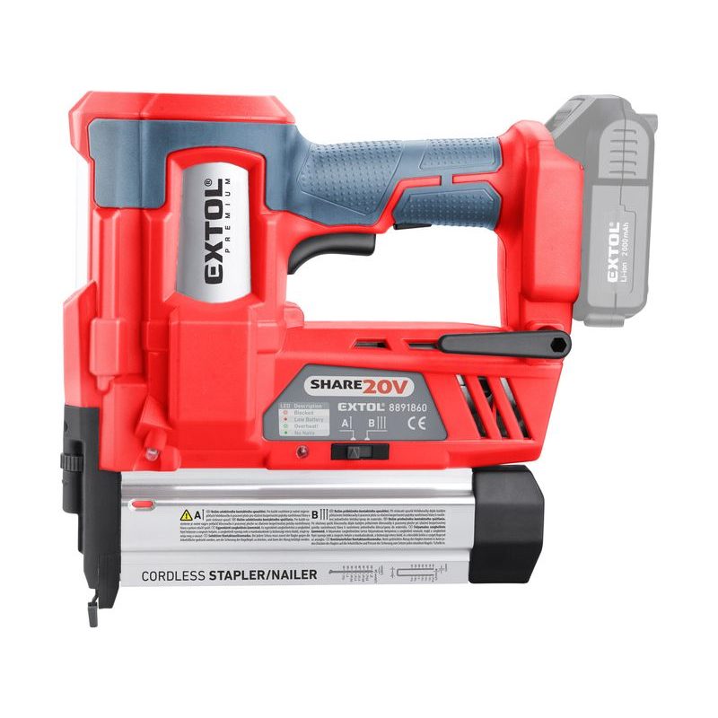 EXTOL PREMIUM PLFNL-725 HŘEBÍKOVAČKA/SPONKOVAČKA AKU SHARE20V, 20V LI-ION, BEZ BATERIE A NABÍJEČKY, 8891861 - AKU SPONKOVAČKY, HŘEBÍKOVAČKY - AKU NÁŘADÍ