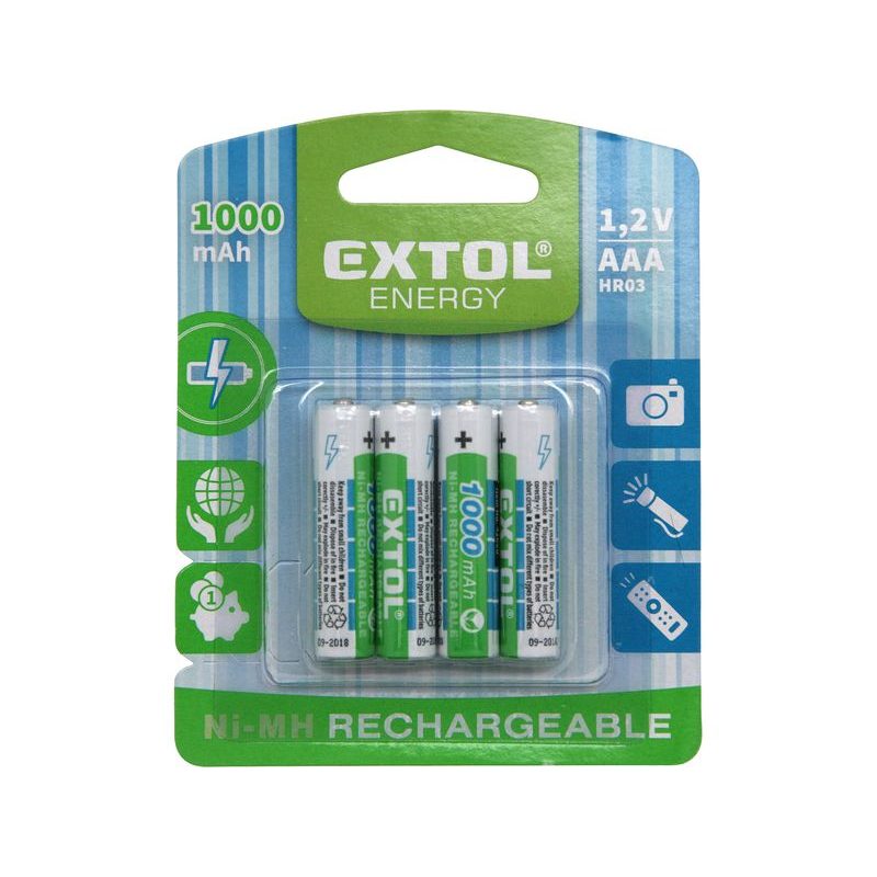 EXTOL ENERGY BATERIE NABÍJECÍ, 4KS, AAA (HR03), 1,2V, 1000MAH, NIMH, 42060 - BATERIE AA, AAA, 9V ... - DŮM A DOMÁCNOST, ELEKTRO..