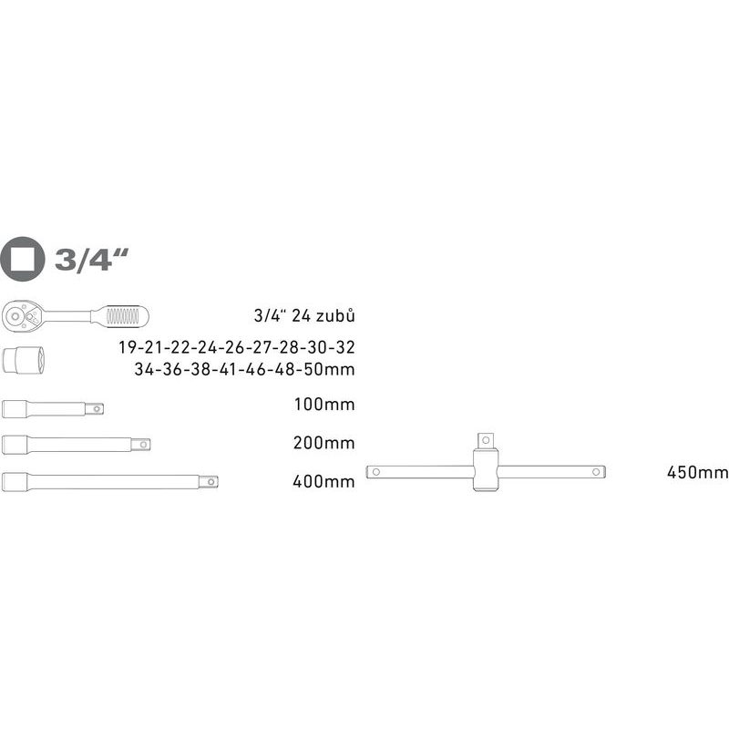 EXTOL PREMIUM HLAVICE NÁSTRČNÉ, SADA 22KS, 3/4", 8818350 - GOLA SADY - RUČNÍ NÁŘADÍ
