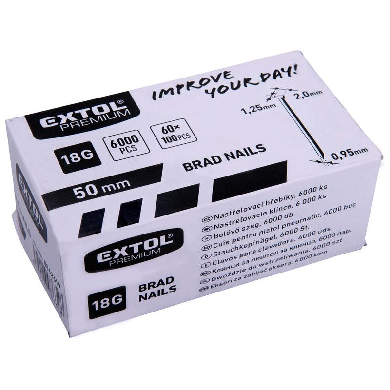 EXTOL PREMIUM HŘEBÍK NASTŘELOVACÍ, 6000KS, 50MM, 18G, TYP F, HLAVA 2MM, 1,25X0,95MM, 8862619 - HŘEBÍKY TYP F - PŘÍSLUŠENSTVÍ