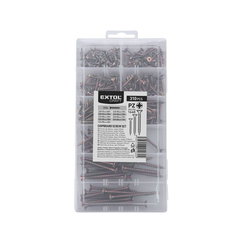 EXTOL CRAFT VRUTY PZ DO DŘEVA 9 ROZMĚRŮ, SADA 310KS, 1440 - VRUTY DO DŘEVA - PŘÍSLUŠENSTVÍ