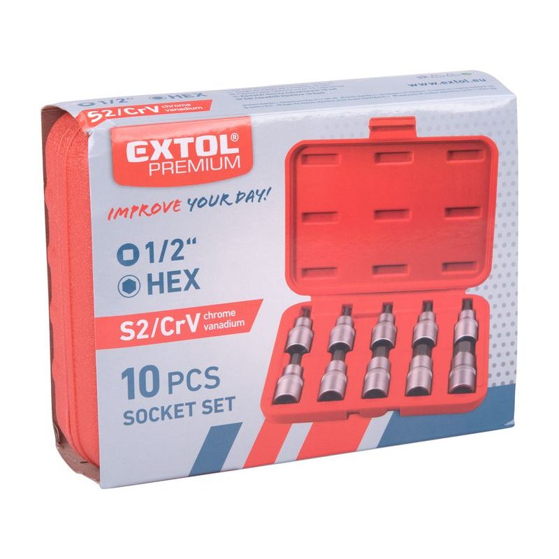 EXTOL PREMIUM HLAVICE ZÁSTRČNÉ IMBUS, SADA 10KS, 1/2", CRV/S2, 8818120 - GOLA SADY - RUČNÍ NÁŘADÍ
