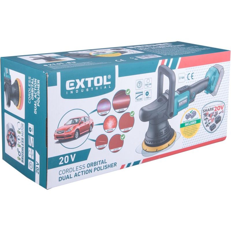 EXTOL INDUSTRIAL LEŠTIČKA ORBITÁLNÍ AKU SHARE20V, 150MM, BRUSHLESS, 2AH, 8791844 - AKU LEŠTIČKY - AKU NÁŘADÍ