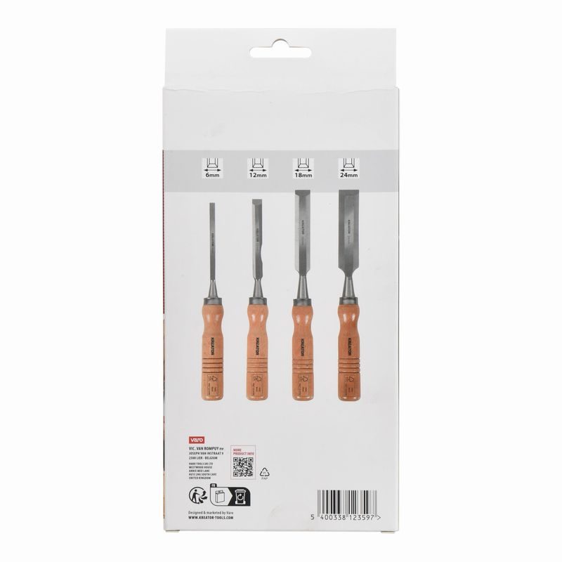 KREATOR KRTH23603 DLÁTA NA DŘEVO SADA 6, 12, 18, 24MM 4KS DŘEVĚNÁ RUKOJEŤ - DLÁTA - RUČNÍ NÁŘADÍ