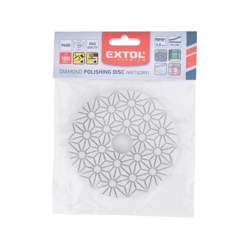 EXTOL PREMIUM KOTOUČ DIAMANTOVÝ LEŠTÍCÍ NA OBKLADY, O100MM, P400, SUCHÝ ZIP, 8803096 - DIAMANTOVÉ LEŠTÍCÍ KOTOUČE - PŘÍSLUŠENSTVÍ