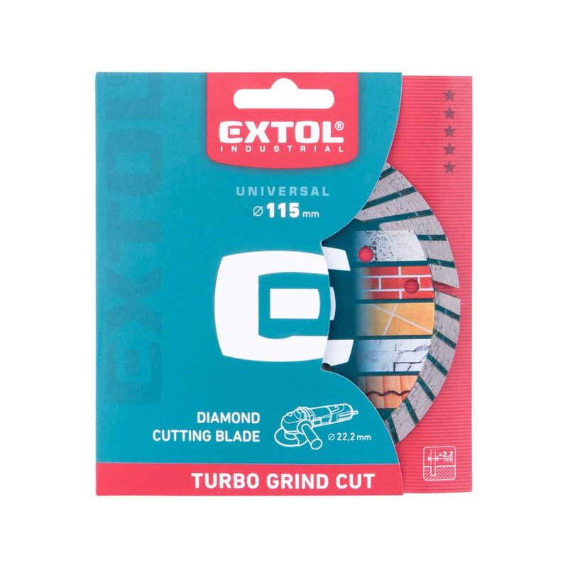 EXTOL INDUSTRIAL KOTOUČ DIAMANTOVÝ ŘEZNÝ, TURBO GRIND CUT, SUCHÉ I MOKRÉ ŘEZÁNÍ, O 115X22,2X2,2MM, 8703061 - DIA KOTOUČ 115 MM - PŘÍSLUŠENSTVÍ