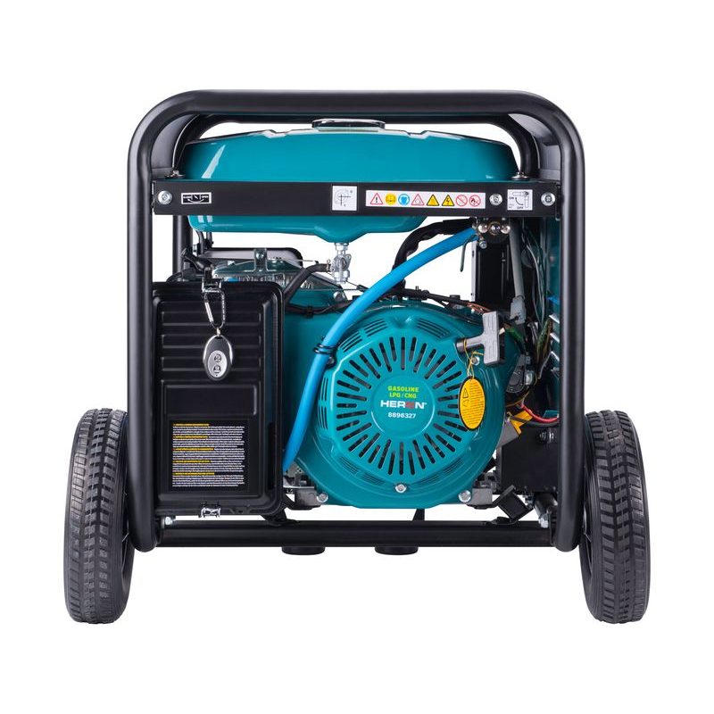 HERON ELEKTROCENTRÁLA BENZÍNOVÁ A PLYNOVÁ (LPG/NG) 17HP/8,2KW/10,2KVA (400V), 6,5KW (230V), ELEKTRICKÝ START, DÁLKOVÉ OVLÁDÁNÍ, PODVOZEK, 8896327 - PLYNOVÉ ELEKTROCENTRÁLY - ELEKTROCENTRÁLY