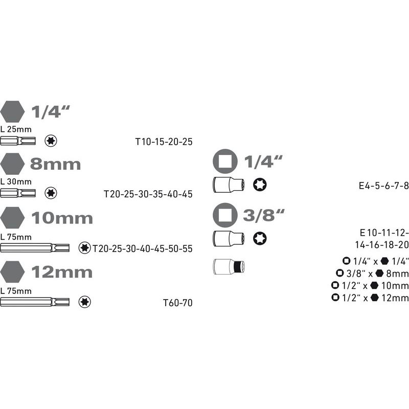 EXTOL PREMIUM HLAVICE A HROTY TORX SADA 35KS, 1/4",3/8", 1/2", CRV, 8818211 - KLIČE TORX - RUČNÍ NÁŘADÍ