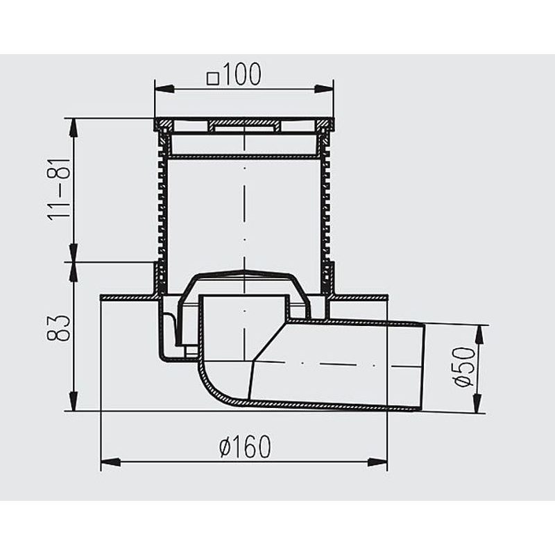 PODLAHOVÁ VPUSŤ BOČNÍ S PŘÍRUBOU PVB 100X100 PR/DN50, NEREZ - DŮM A DOMÁCNOST, ELEKTRO..
