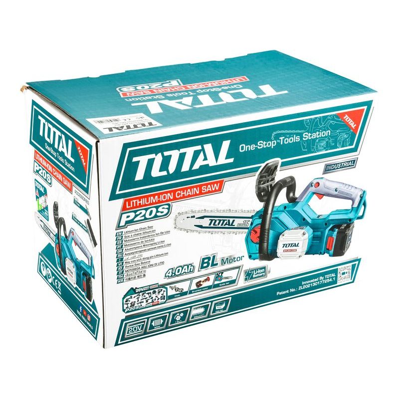 TOTAL PILA ŘETĚZOVÁ AKU 900W, BRUSHLESS, 20V LI-ION, 4000MAH (2X), NABÍJEČKA, 30CM, TGSLI201286 - AKU ŘETĚZOVÉ PILY - ZAHRADA