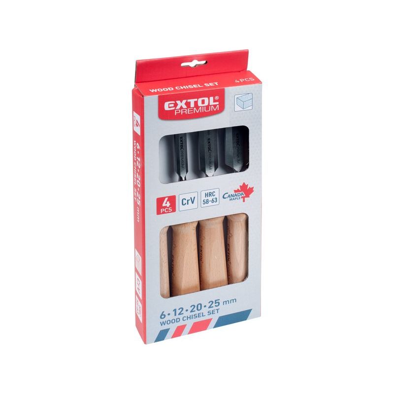 EXTOL PREMIUM DLÁTA S BUKOVOU RUKOJETÍ, SADA 4KS, 6-12-20-25MM, CRV, 8812420 - DLÁTA - RUČNÍ NÁŘADÍ