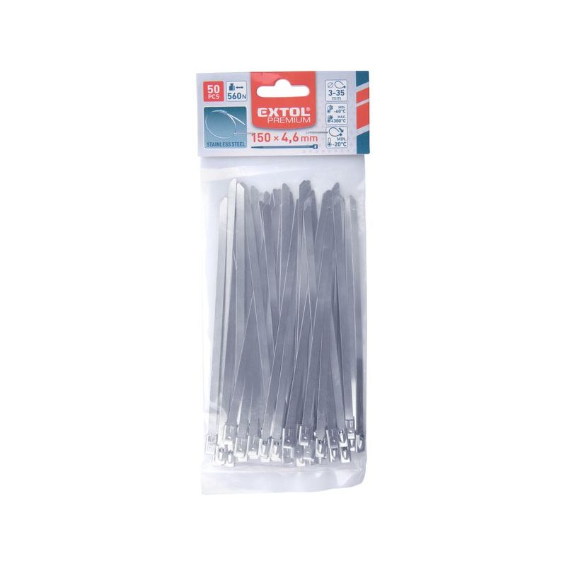 EXTOL PREMIUM PÁSKY STAHOVACÍ NEREZ, 150X4,6MM, 50KS, 8856273 - STAHOVACÍ PÁSKY, ZDRHY - DÍLNA A GARÁŽ