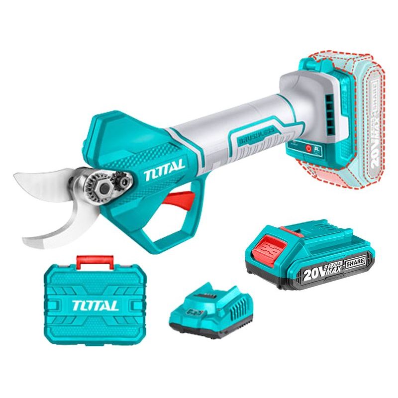 TOTAL NŮŽKY ZAHRADNICKÉ AKU, BRUSHLESS, 20V LI-ION, 2000MAH, INDUSTRIAL, 1KS BATERIE A NABÍJEČKY, TSSLI202581 - AKU NŮŽKY NA VĚTVE - ZAHRADA