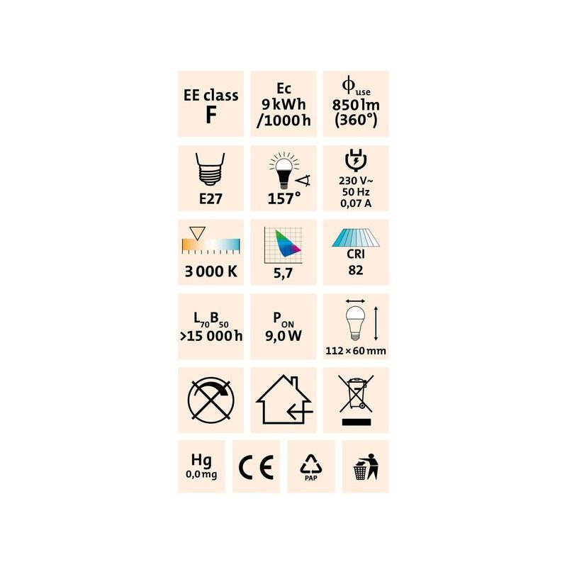 EXTOL LIGHT ŽÁROVKA LED KLASICKÁ, 800LM, 9W, E27, TEPLÁ BÍLÁ, 43003 - NÁHRADNÍ ŽÁROVKY A ZÁŘIVKY - SVÍTIDLA