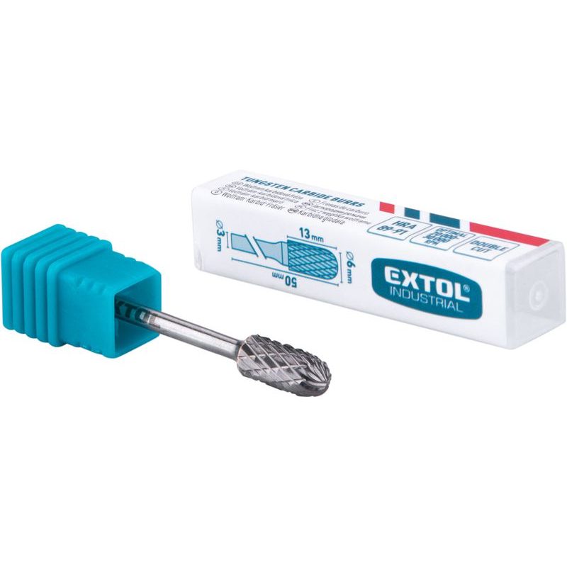 EXTOL INDUSTRIAL FRÉZA KARBIDOVÁ, VÁLCOVÁ S KULOVÝM ČELEM, ⌀6X13MM, ⌀STOPKY 3MM, SEK STŘEDNÍ (DOUBLE-CUT), 8703823 - STOPKOVÉ FRÉZKY - PŘÍSLUŠENSTVÍ