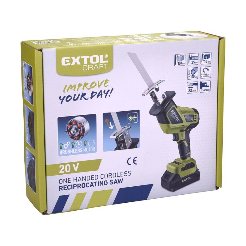 EXTOL CRAFT PILA OCASKA JEDNORUČNÍ AKU, BRUSHLESS, 20V LI-ION, 2AH, 402454 - AKU PILY OCASKY - AKU NÁŘADÍ