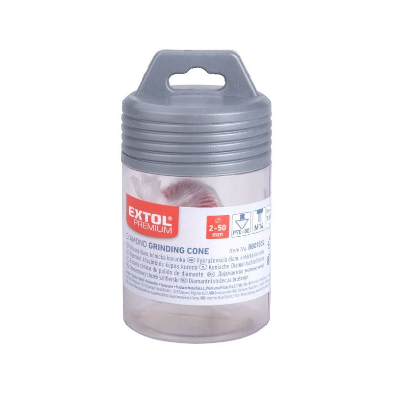EXTOL PREMIUM KORUNKA BRUSNÁ DIAMANTOVÁ-KUŽEL, O 2-50MM, ZÁVIT M14, 8801852 - KORUNKY DIAMANTOVÉ ZÁVIT M14, NA SKLO A KERAMIKU - PŘÍSLUŠENSTVÍ