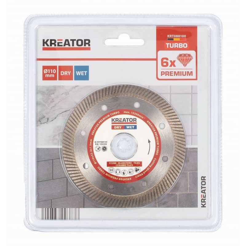 KREATOR KRT088100 DIAMANTOVÝ KOTOUČ CELOOBVODOVÝ 110MM PREMIUM TURBO - DIA KOTOUČ 115 MM - PŘÍSLUŠENSTVÍ