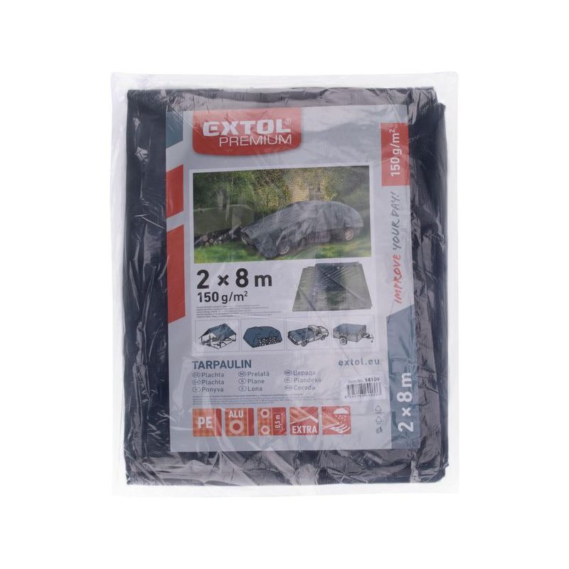 EXTOL PREMIUM PLACHTA PE NEPROMOKAVÁ SILNÁ 150G/M2, 2X8M, PE, 14109 - SILNÉ 150 G/M2 - DÍLNA A GARÁŽ