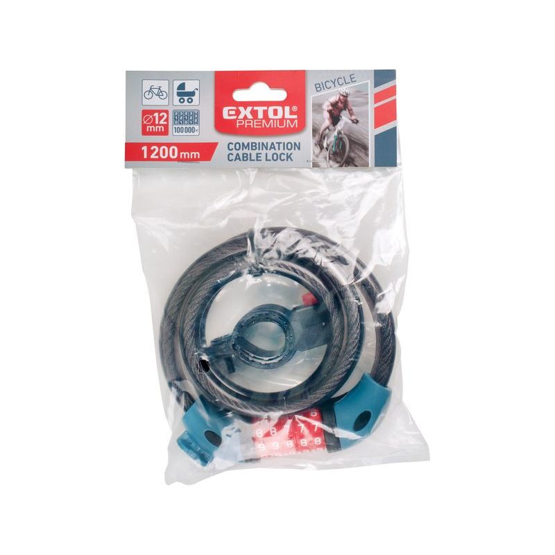 EXTOL PREMIUM ZÁMEK NA KOLO-LANKO, KÓDOVÉ ZAMYKÁNÍ, 12X1200MM, 8857824 - ZÁMKY NA KOLO - DÍLNA A GARÁŽ