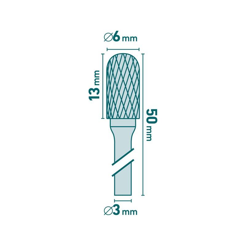 EXTOL INDUSTRIAL FRÉZA KARBIDOVÁ, VÁLCOVÁ S KULOVÝM ČELEM, ⌀6X13MM, ⌀STOPKY 3MM, SEK STŘEDNÍ (DOUBLE-CUT), 8703823 - STOPKOVÉ FRÉZKY - PŘÍSLUŠENSTVÍ