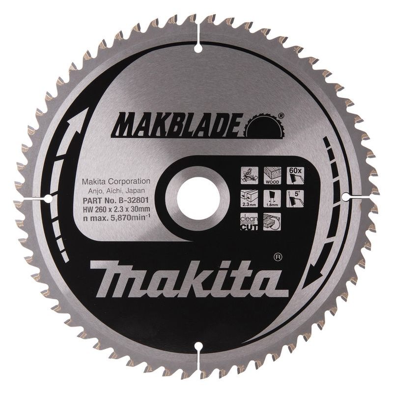 MAKITA B-32801 - KOTOUČ PILOVÝ DŘEVO MAKBLADE 260X2.3X30MM 60Z = OLD B-09020 - PILOVÉ KOTOUČE - MAKITA-SHOP