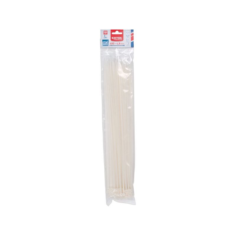 EXTOL PREMIUM PÁSKY STAHOVACÍ NA KABELY BÍLÉ, 400X4,8MM, 100KS, NYLON PA66, 8856116 - STAHOVACÍ PÁSKY, ZDRHY - DÍLNA A GARÁŽ