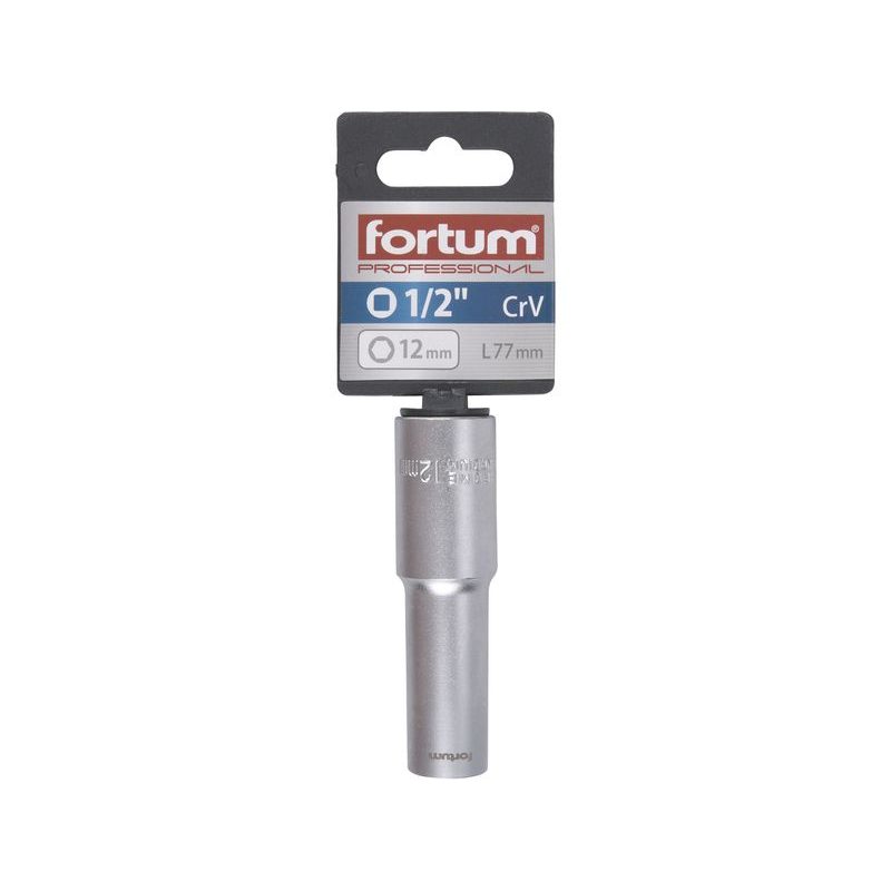 FORTUM HLAVICE NÁSTRČNÁ PRODLOUŽENÁ 1/2", 12MM, L 77MM, 4700512 - NÁSTRČNÉ HLAVICE, OŘECHY - RUČNÍ NÁŘADÍ