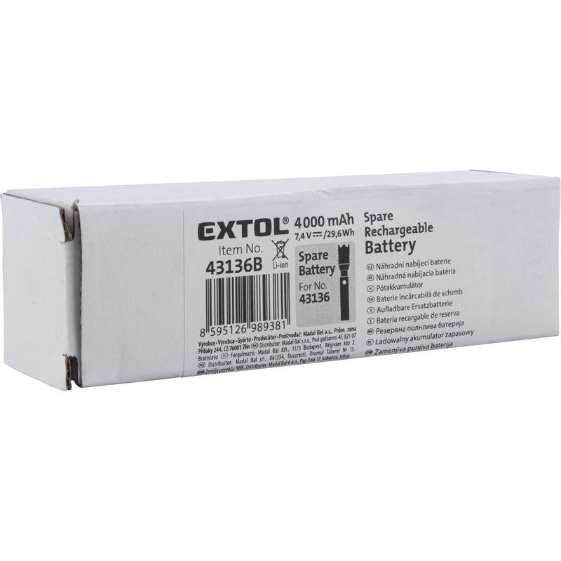 EXTOL LIGHT BATERIE NÁHRADNÍ, 7,4V, 4000MAH, 43136B - KAPESNÍ SVÍTILNY A ČELOVKY - SVÍTIDLA