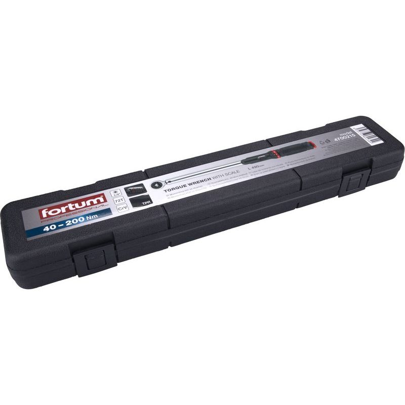 FORTUM KLÍČ MOMENTOVÝ SE STUPNICÍ, 1/2", 40-200NM, 72 ZUBŮ, CRV, 4700215 - MOMENTOVÉ KLÍČE A NÁSOBIČE - RUČNÍ NÁŘADÍ