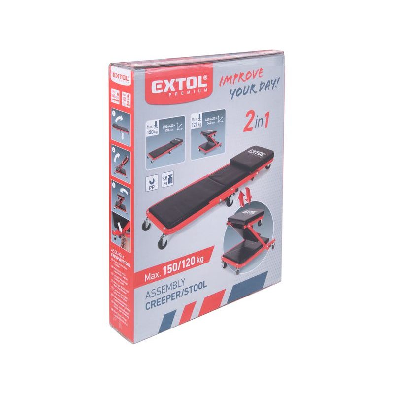 EXTOL PREMIUM LEHÁTKO/SEDÁK 2V1, MONTÁŽNÍ POJÍZDNÉ, ROZLOŽENO 91X41X12CM, AŽ 150/120KG, 8863302 - MONTÁŽNÍ LÉHATKA, SEDÁTKA - DÍLNA A GARÁŽ