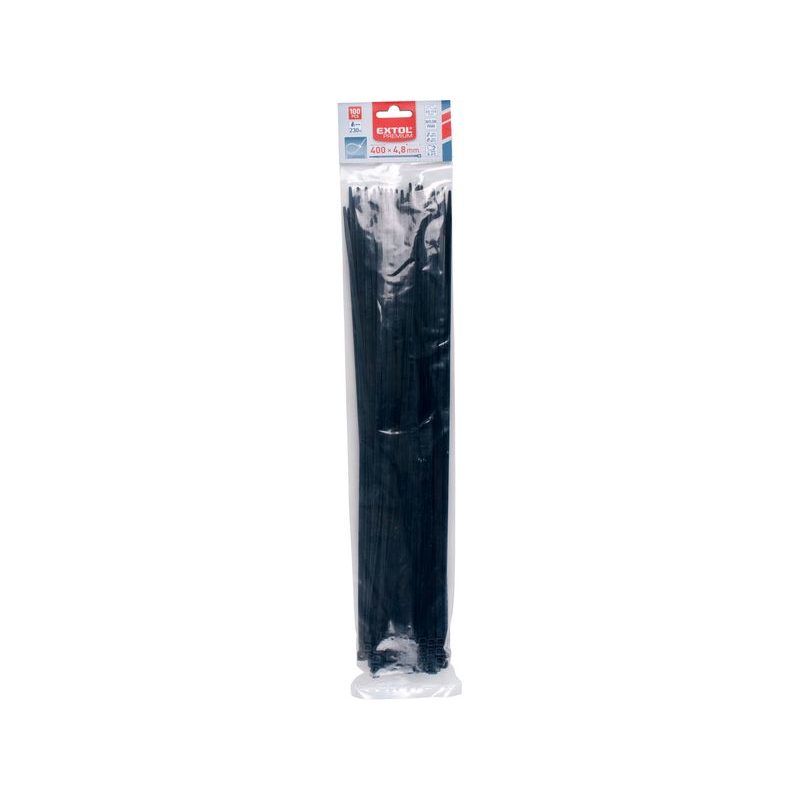 EXTOL PREMIUM PÁSKY STAHOVACÍ NA KABELY ČERNÉ, 400X4,8MM, 100KS, NYLON PA66, 8856166 - STAHOVACÍ PÁSKY, ZDRHY - DÍLNA A GARÁŽ
