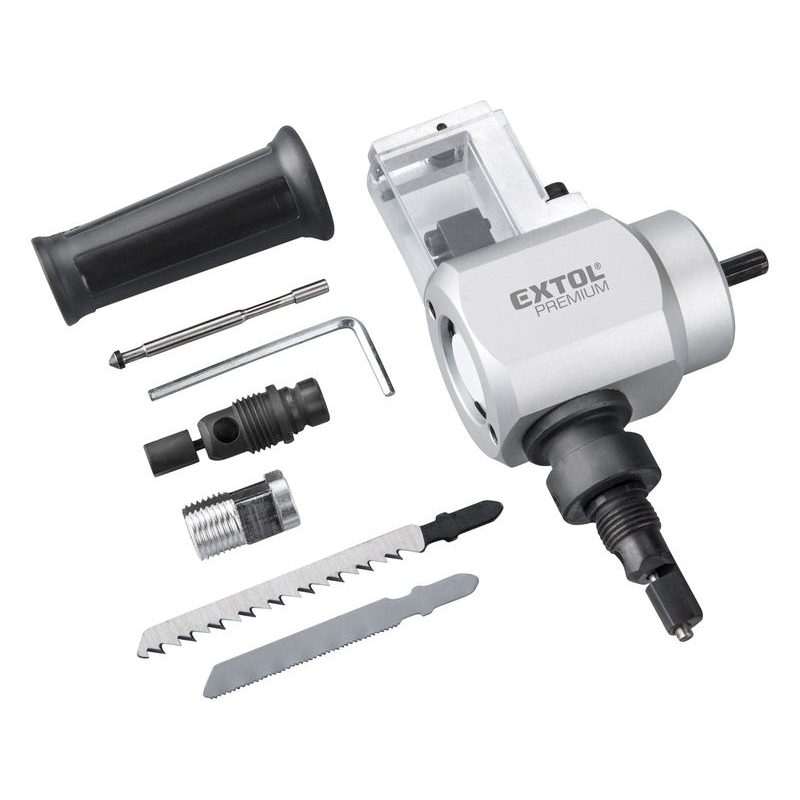 EXTOL PREMIUM NÁSTAVEC NA VRTAČKU 2FUNKČNÍ, K STŘÍHÁNÍ PLECHU/ŘEZÁNÍ DŘEVA, 8813654 - NŮŽKY NA PLECH - RUČNÍ NÁŘADÍ