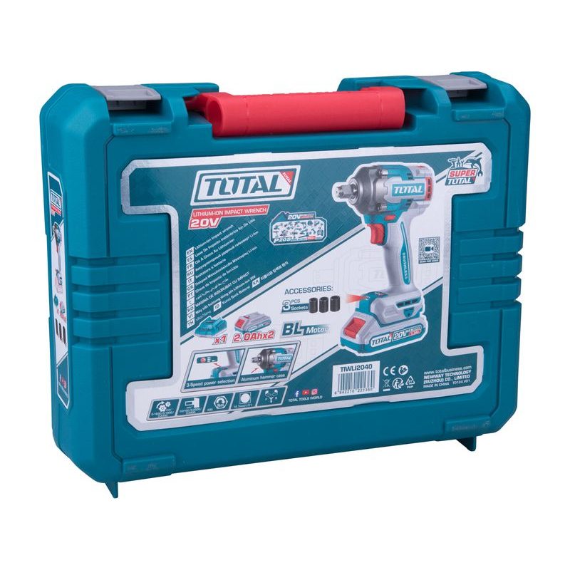 TOTAL UTAHOVÁK RÁZOVÝ AKU 1/2", BRUSHLESS, 400NM, 20 V LI-ION (2X), INDUSTRIAL, TIWLI2040 - RÁZOVÝ UTAHOVÁK 18V - AKU NÁŘADÍ