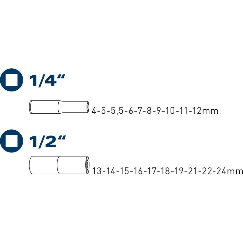 FORTUM HLAVICE NÁSTRČNÉ PRODLOUŽENÉ, SADA 20KS, 1/4", 1/2", 4700012 - GOLA SADY - RUČNÍ NÁŘADÍ