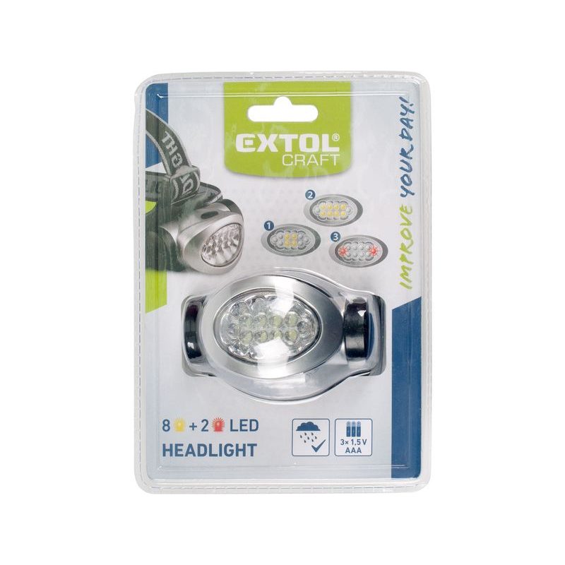 EXTOL CRAFT ČELOVKA 8 + 2 LED DIOD, 8862100 - KAPESNÍ SVÍTILNY A ČELOVKY - SVÍTIDLA