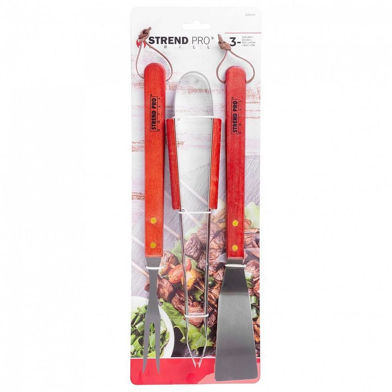 SADA NÁŘADÍ GRILL HARDWOOD NEREZ, DŘEVĚNÁ RUKOJEŤ, 3KS - PŘÍSLUŠENSTVÍ PRO GRILY - ZAHRADA